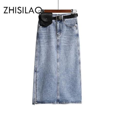 Long Denim Vintage High Wasit Jeans Skirt Ingostore A Line Denim Skirt Jean Pencil Skirt