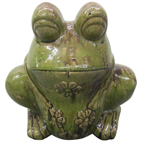 Charming Large Green Glaze Pottery Frog Planter Mid Century Modern