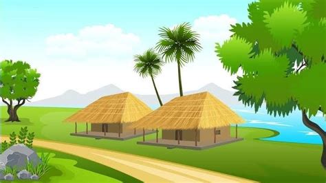 Animated Background With Two Village Houses Photoshop Backgrounds