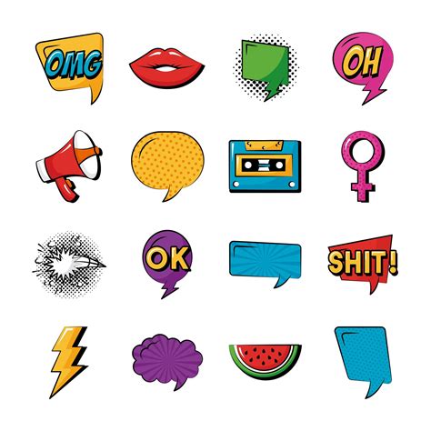 Bundle Of Sixteen Pop Art Set Collection Icons 2475293 Vector Art At