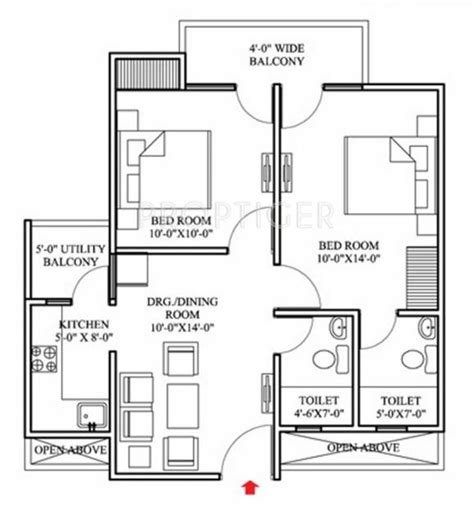 2bhk Floor Plan In 800 Sq Ft Floorplansclick