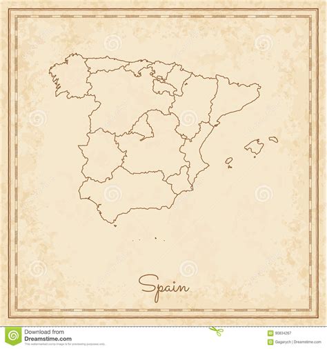Mapa Da Região Da Espanha Pergaminho Velho Stilyzed Do Pirata
