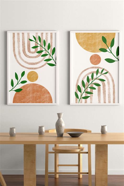 Boho Print Set Of Terracotta Wall Art Abstract Landscape Etsy