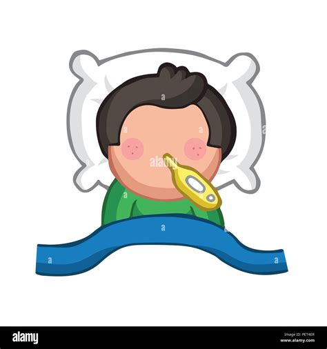 Vector Hand Drawn Cartoon Illustration Of Man Lying In Bed Sick With