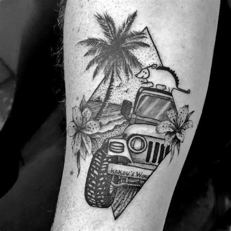 And they wash off when you want them to. 80 Jeep Tattoos For Men - Automotive Design Ideas