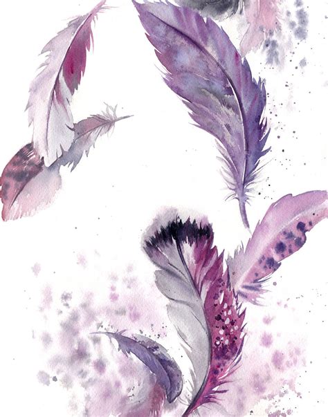 Purple Feathers Painting Original Watercolor Painting Painting Of