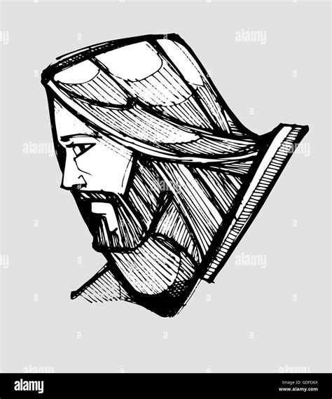 Hand Drawn Vector Illustration Or Drawing Of Jesus Christ Facing Side
