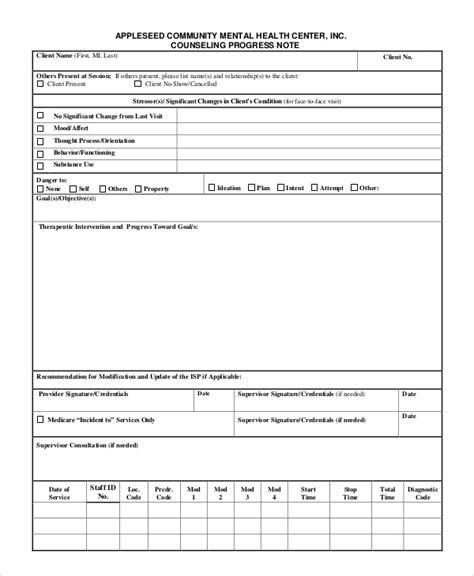 Progress Note Template For Mental Health Counselors