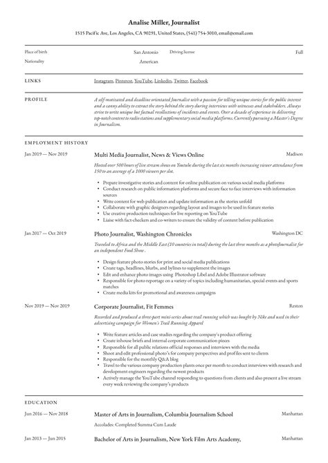 journalist resume writing guide  resume templates
