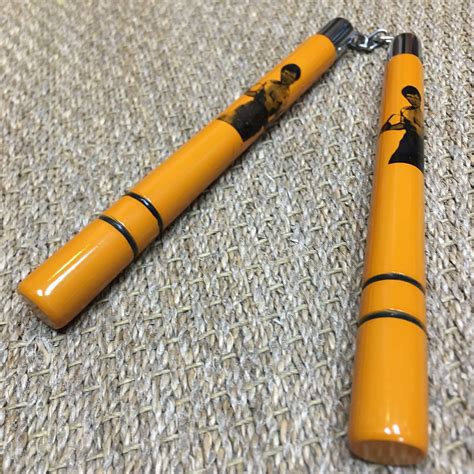 Yellow Bruce Lee Nunchaku With 2 Grooves From Game Of Death Enso