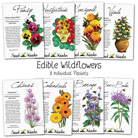 Assortment Of 8 Edible Wildflower Seed Packets 8 Individ