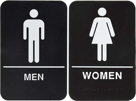 2 items man and woman bathroom signs for door original ada approved all gender restroom sign