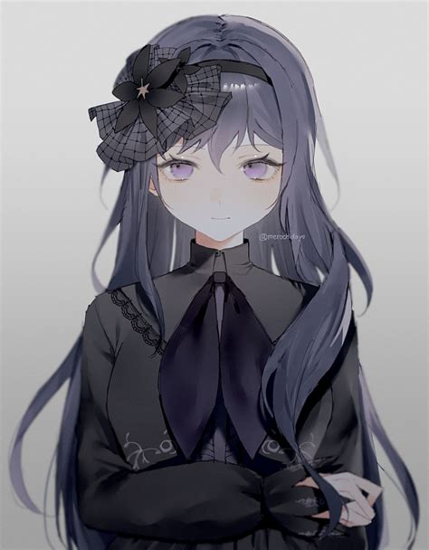 Safebooru 1girl Asahina Mafuyu Black Dress Black Headband Dress Grey Background Headband