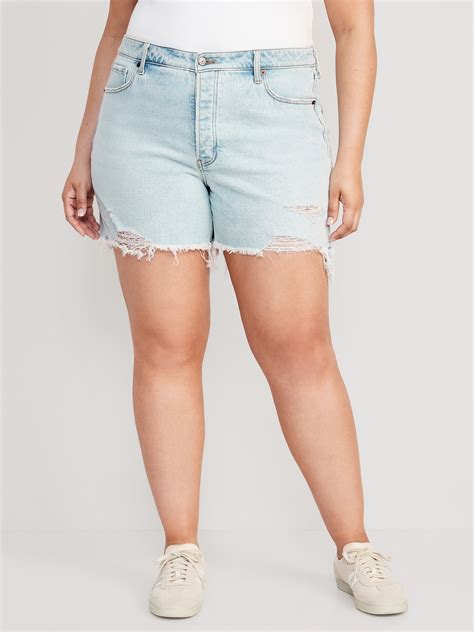 High Waisted Button Fly Og Straight Ripped Cut Off Jean Shorts For