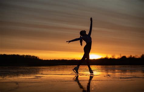 Download Wallpaper Girl Sunset Pose Mood Ice Figure Skating Skates By