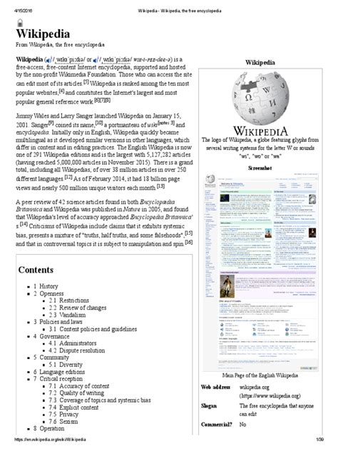 Wikipedia Wikipedia The Free Encyclopedia Wikipedia Encyclopedias