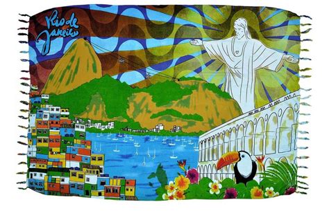 Canga Colorida Estampa Cristo Redentor Rio De Janeiro