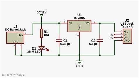 12v To 5v Usb Power Supply Using 7805 Voltage Regulator Electrothinks