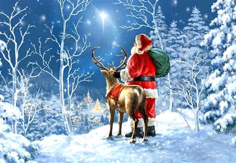 Starry Night Santa Claus Christmas Villages Stars Holidays Love