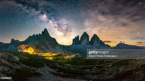 Panoramic Of Milky Way At Tre Cime Of The Dolomites Stock Foto Getty