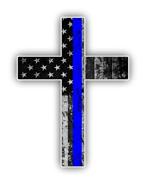 Thin Blue Line Police Support Cross Sticker