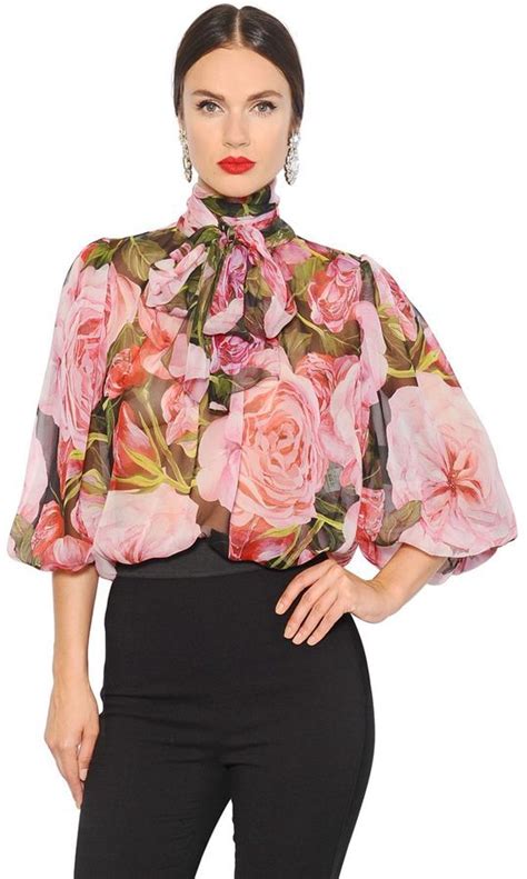 Dolce Gabbana Roses Printed Silk Chiffon Shirt Fashion Chiffon