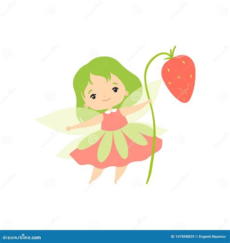 Little Forest Fairy With Wild Strawberry Lovely Fairy Girl Cartoon