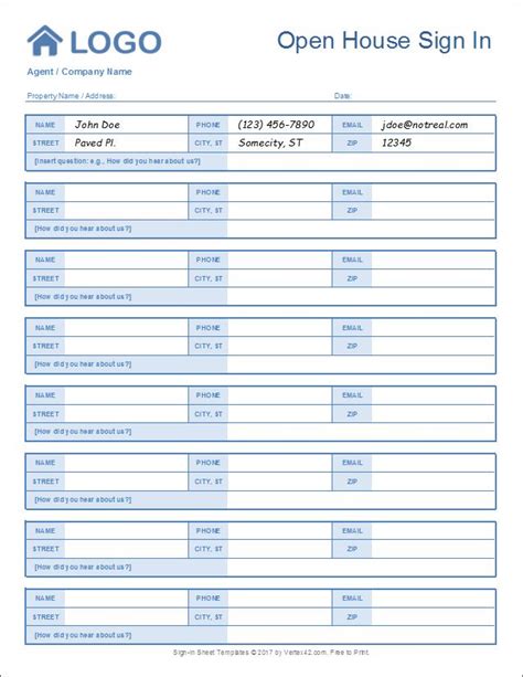 download the detailed open house sign in sheet with