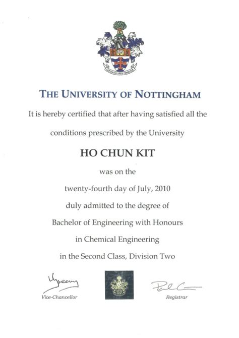Nottingham Certificate Beng