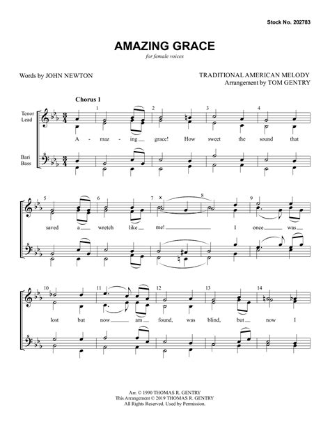 Amazing Grace Arr Tom Gentry Sheet Music Traditional American