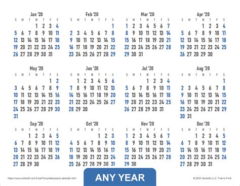 Download The Year Calendar With Large Numbers From