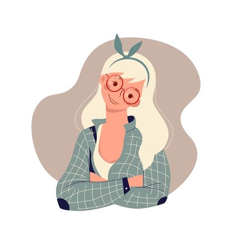 Premium Vector Cute Cartoon Blonde Girl In A Plaid Shirt And Glasses
