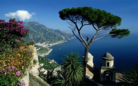 Download Flower Ocean Mountain Tree Coast Man Made Amalfi Hd Wallpaper