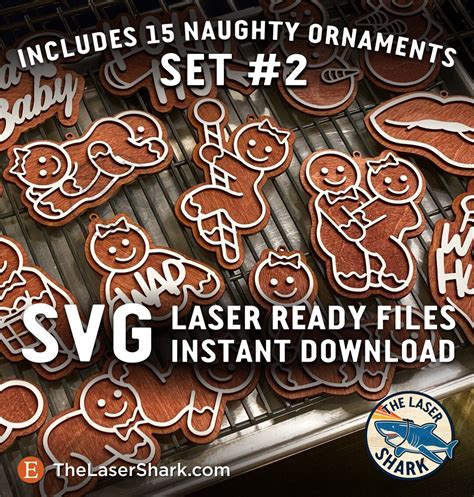 Set 2 Naughty Gingerbread Christmas Ornaments Svg Laser Cut Files For Glowforge Sexy