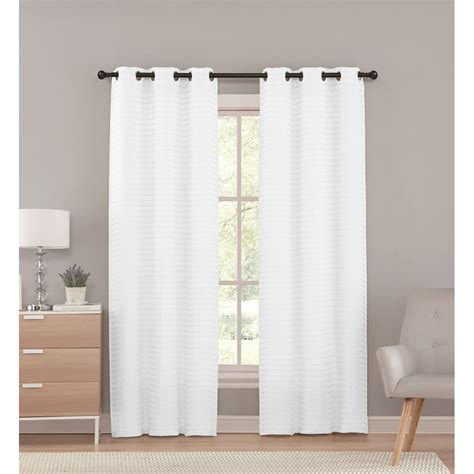 White Sheer Grommet Window Curtain Panel Pair With Pleated Stripe