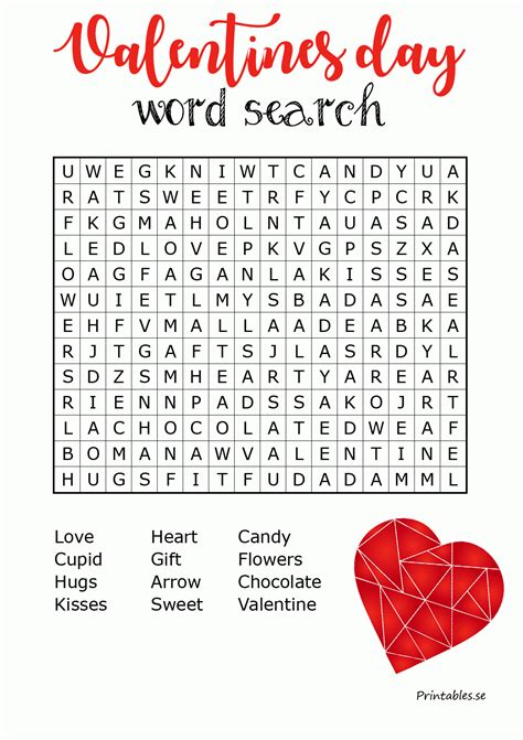 Valentine Word Search Free Printable