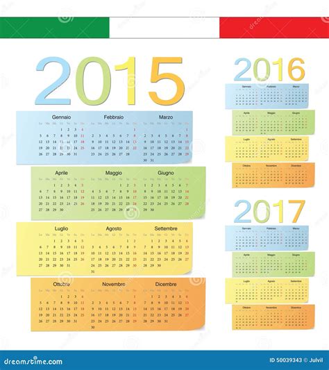 Linsieme Di Italiano 2015 2016 2017 Colora I Calendari Di Vettore