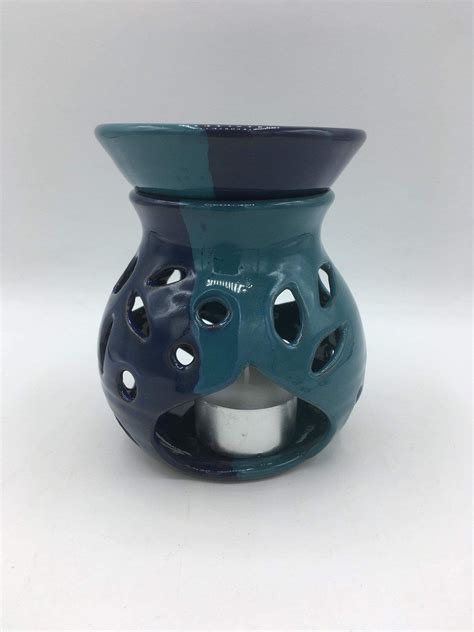 Ceramic Oil Burner Handmade Pottery Blue And Turquoise Wax Etsy