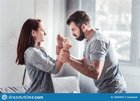 Emotional Unhappy Man Arguing With His Wife Stock Image Image Of Emotional Frustration 128569657