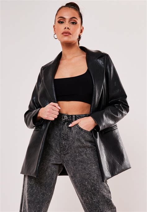Black Faux Leather Oversized Masculine Blazer | Missguided Australia