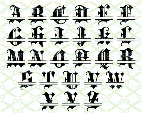 Old English Font Split Monogram Svg Dxf Eps Png Gothic Etsy