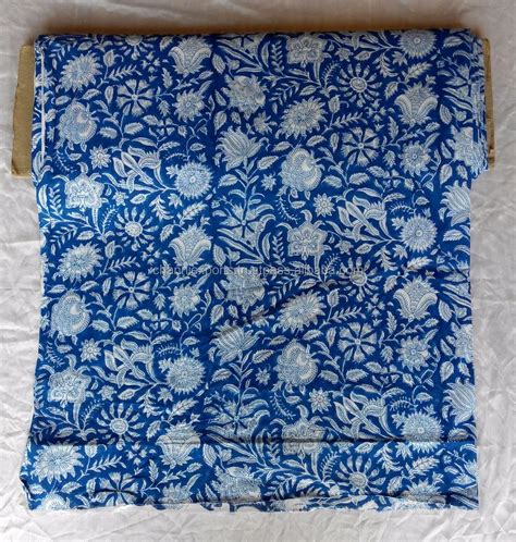 100 Cotton Blue Indigo Hand Block Printed Fabric From Jaipur Sanganer
