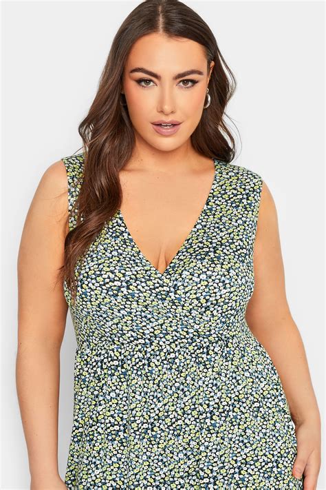 Yours Curve Plus Size Blue Floral Ditsy Print Maxi Wrap Dress Yours