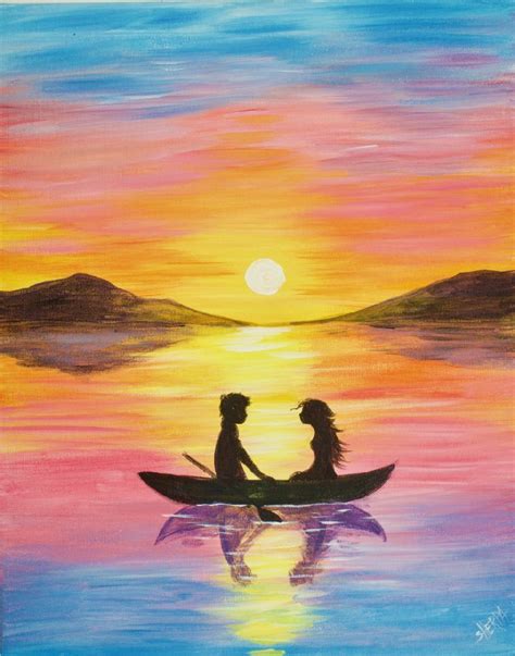 Easy Painting Of A Couple In A Boat At Sunset Watercolor Sunset