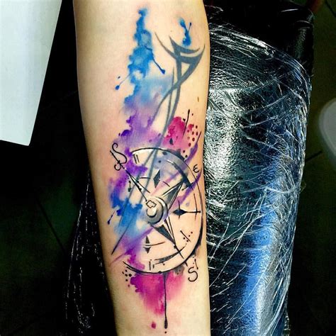 Like the nautical star, the compass symbolizes the sailor's ability to find his way back to safety after being away a sea. Just a simple watercolour compass tattoo that needed to ...