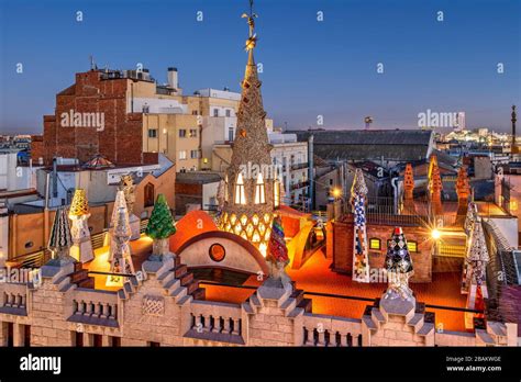 Rooftop Terrace Of Palau Guell Mansion Designed By Architect Antoni