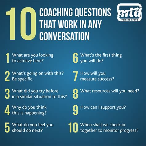 An Info Sheet With The Words 10 Coaching Questions That Work In Any