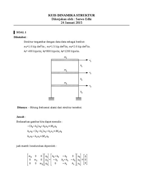 Tugas i matematika c5 oleh: Contoh Soal Dinamika Struktur Teknik Sipil - Contoh Soal ...