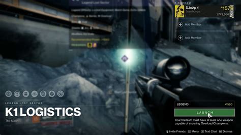 Destiny 2 Hunter Legend Lost Sector Moon K1 Logistics 1560