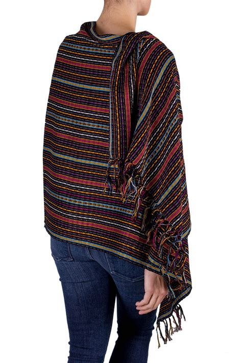 Hand Woven Cotton Shawl From Guatemala Valley At Night Novica